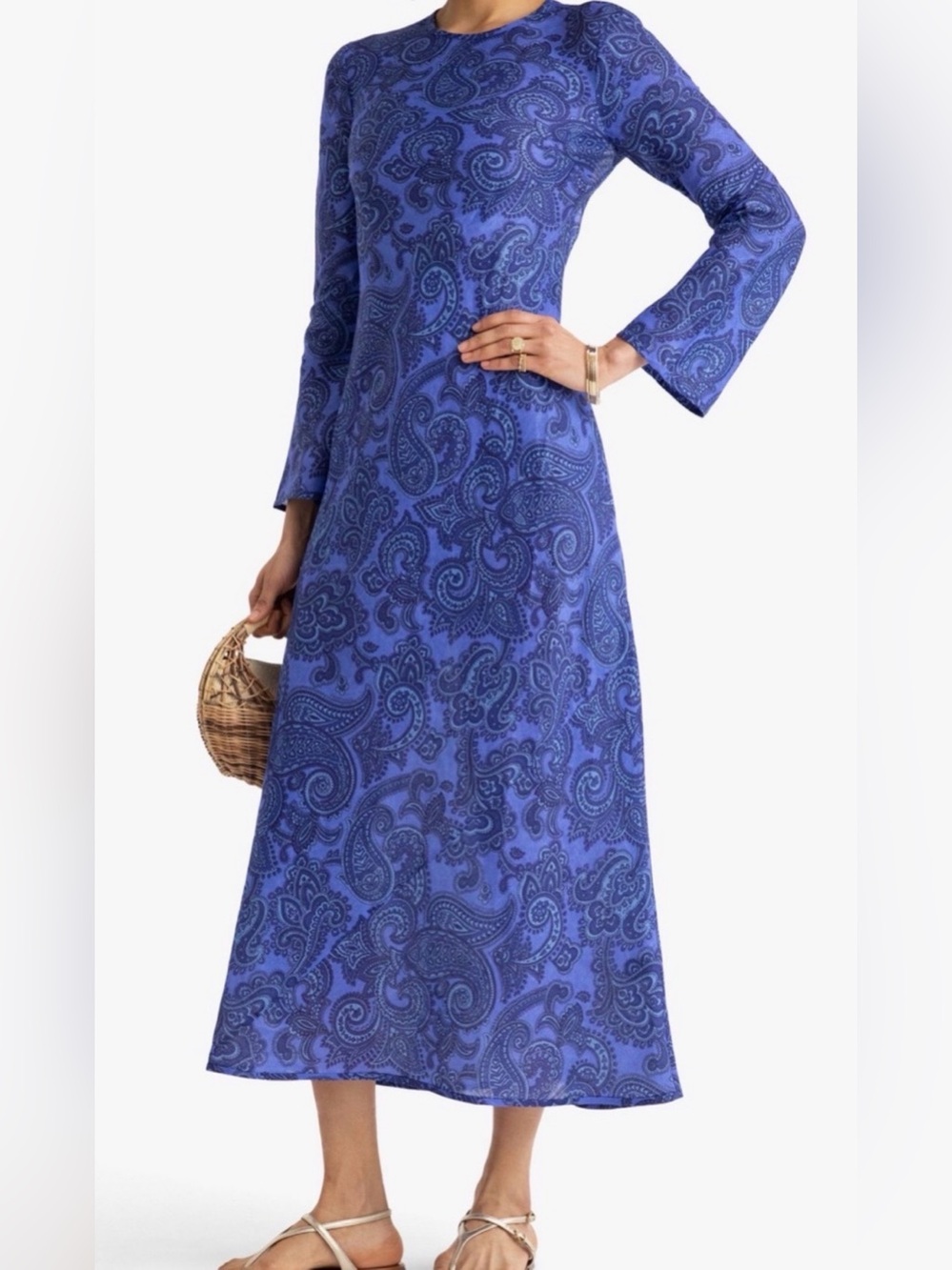 Zimmermann Ottie Bias Backless Blue Paisley Long Sleeve Maxi Dress US 8/AU2